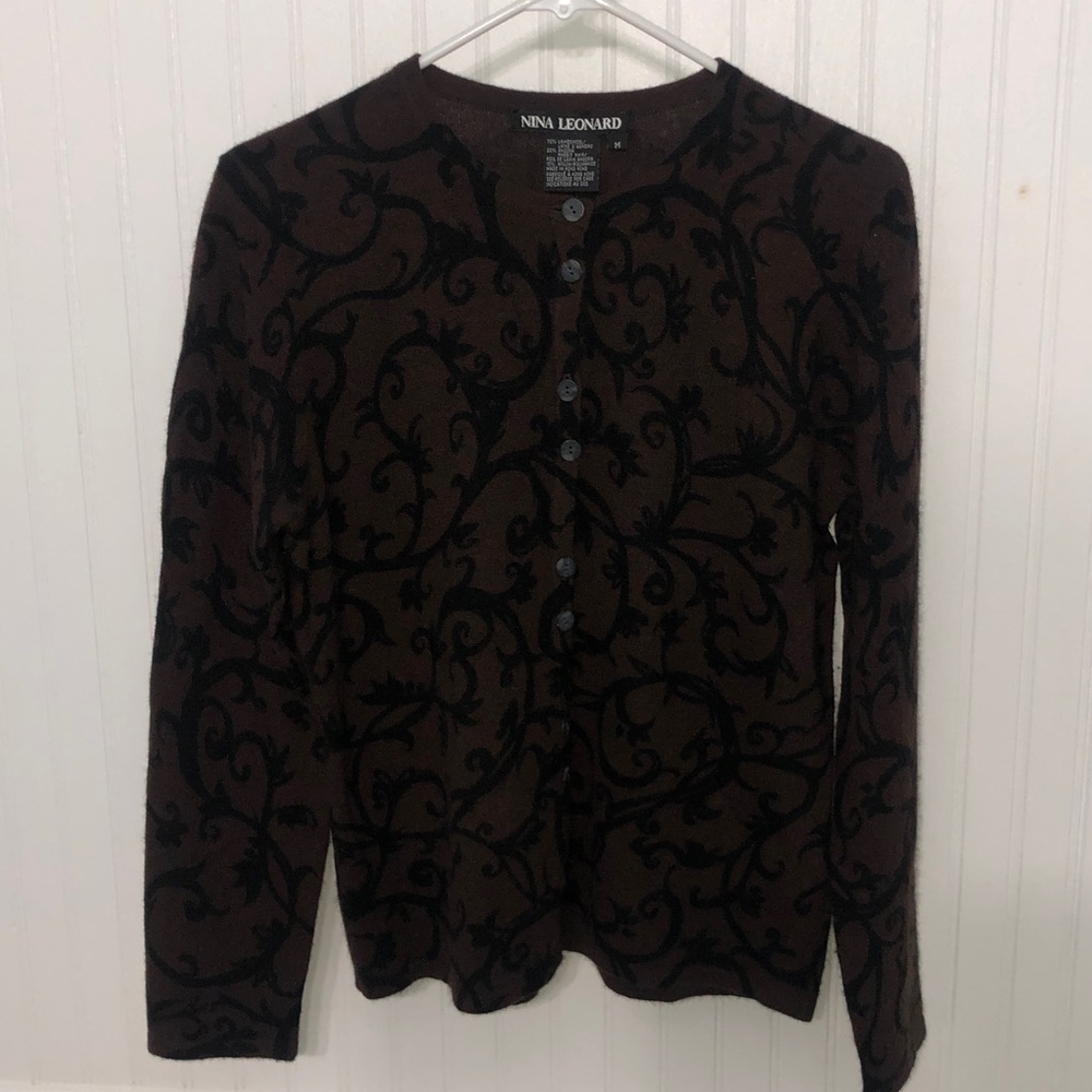 Stunning M Classic CARDIGAN Lambswool Angora Blend Brown& Black EUC